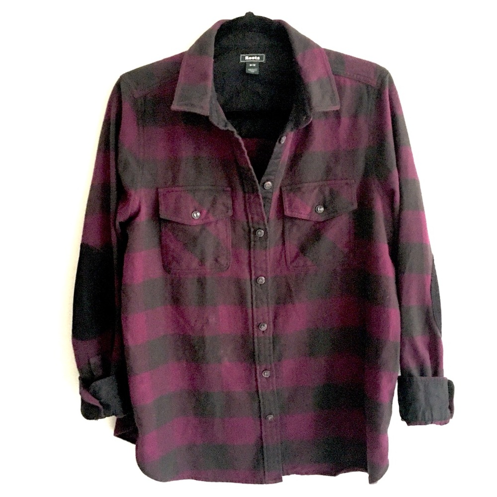 (SOLD) ROOTS Flannel Buffalo Shirt Elbow Patches M - Picture 1 of 5